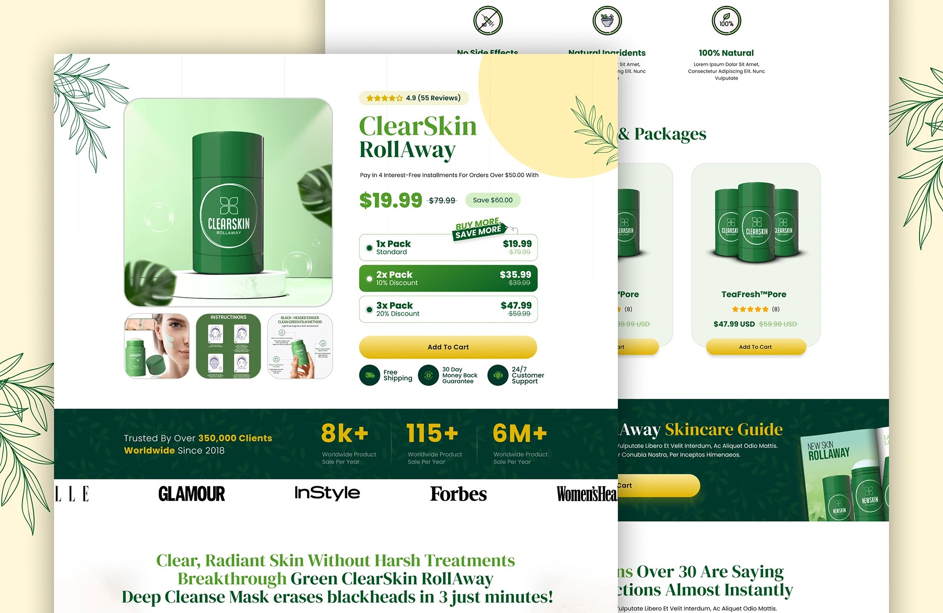 GREEN MASK — BEAUTY PRODUCT PAGE DESIGN — UI / UX design